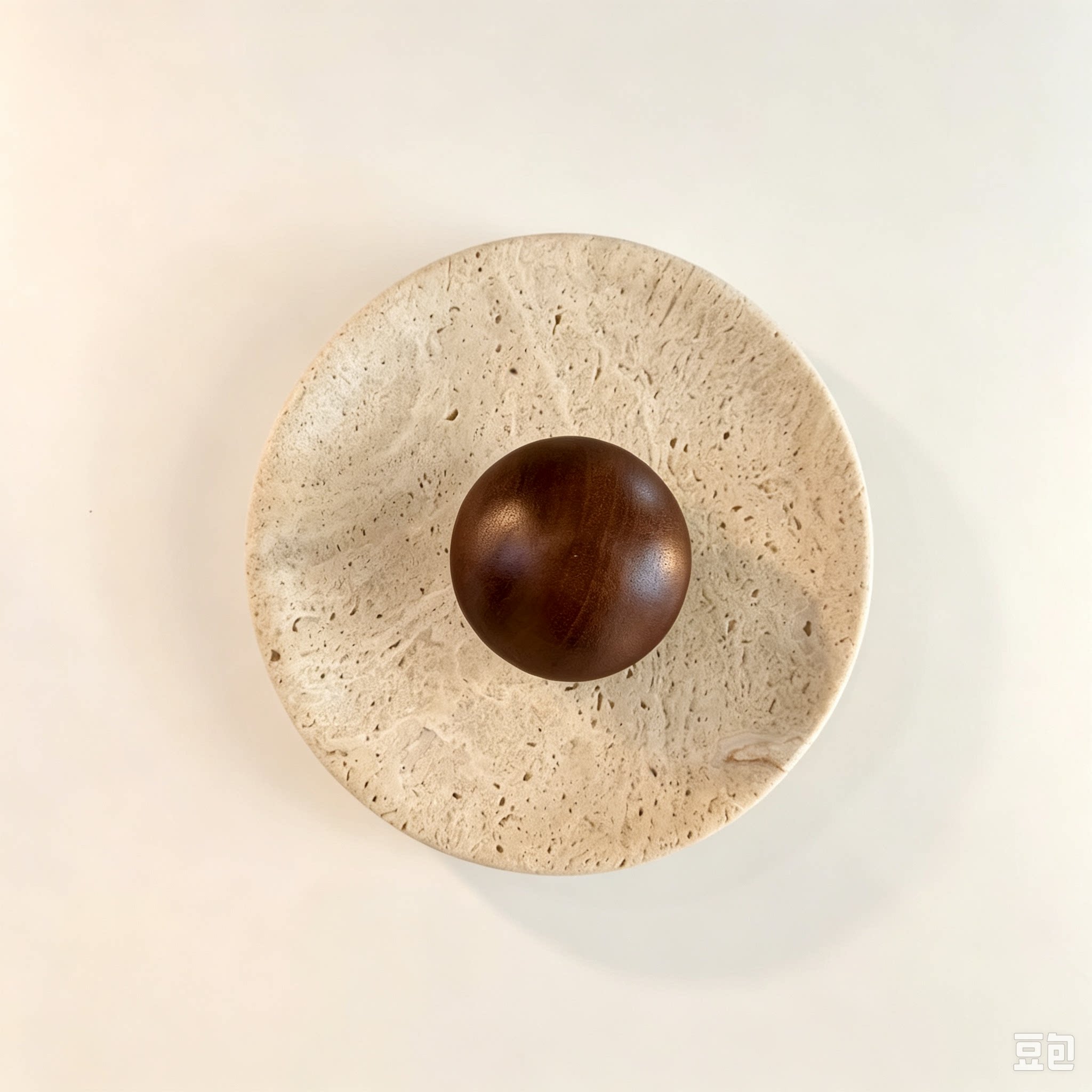 天然黄洞石侘寂圆形木艺壁灯氛围