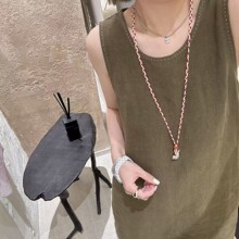 连衣裙棉麻长波纹肩带纯色无袖黑色连衣裙夏季裙子中休闲旗袍长裙