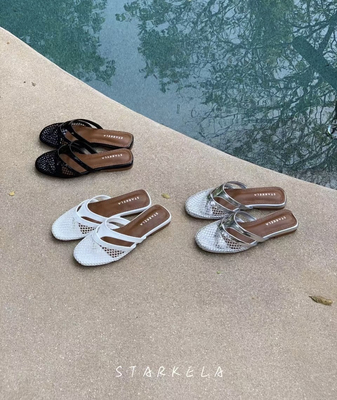 StarKeLa2026夏新款渔网包头半拖鞋女外穿平跟低跟夹趾凉拖人字拖