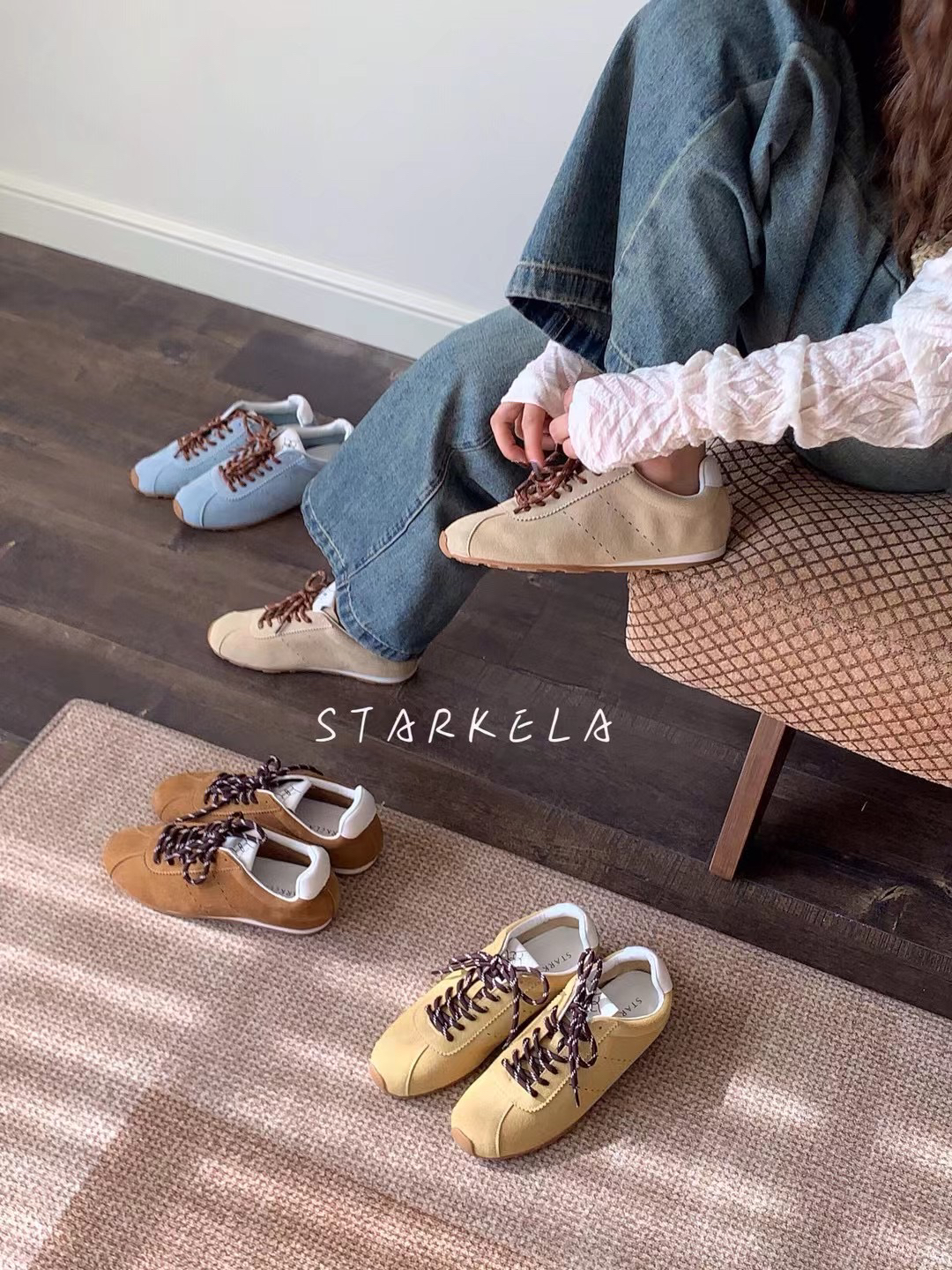 StarKeLa春秋新款柔软牛筋底学生阿甘鞋真皮磨砂面内增高休闲鞋女