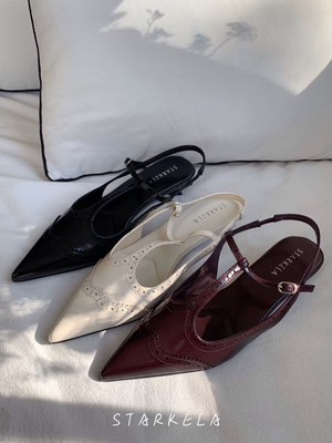 StarKeLa镂空雕花包头凉鞋女2025春季新款外穿细带扣尖头低跟单鞋