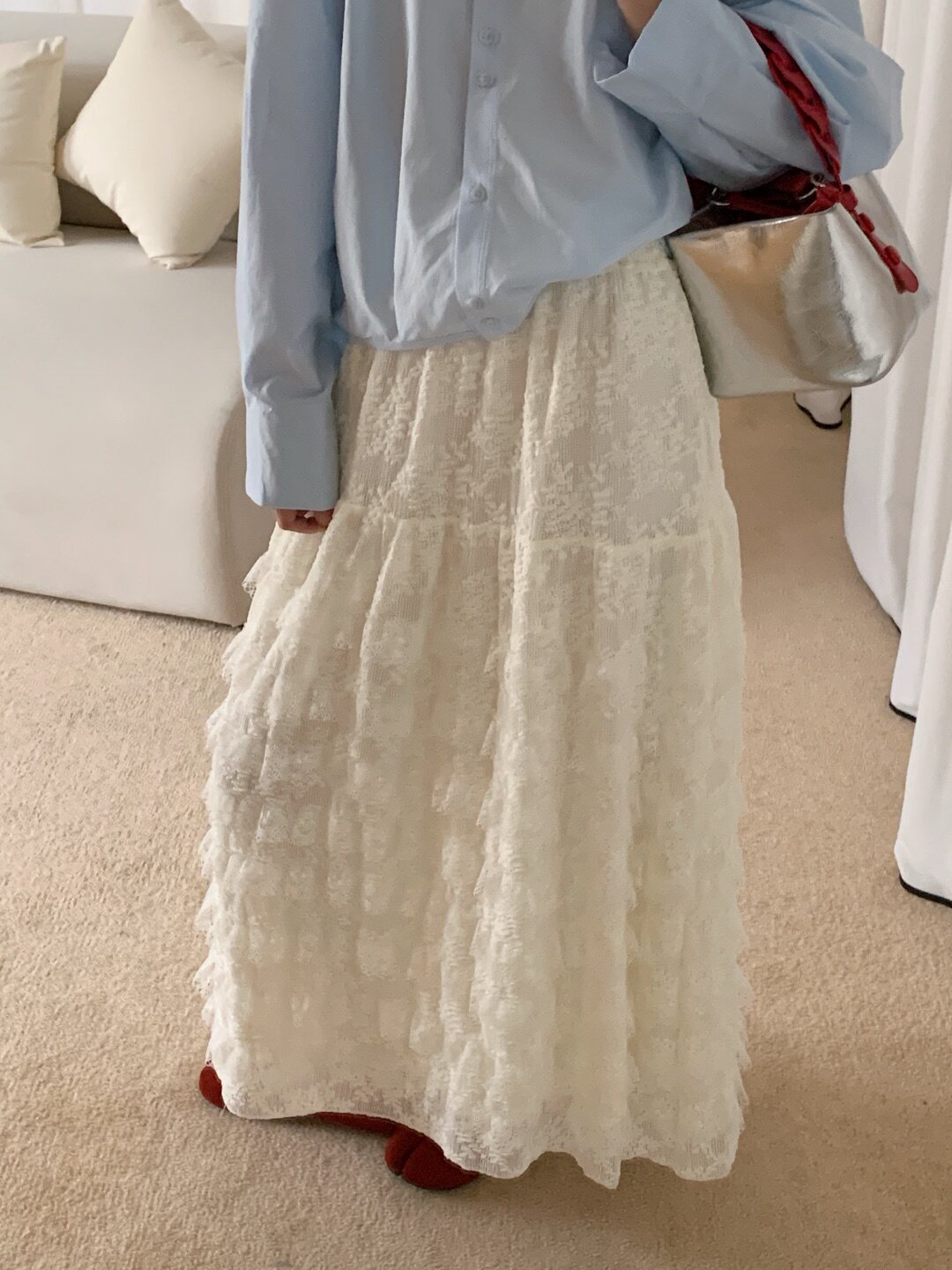 2026春季新款韩版宽松显瘦时尚百搭蕾丝提花半身裙女中长款裙子