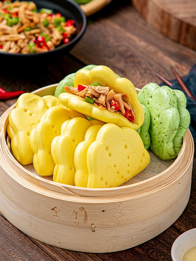 双色荷叶夹20个粗粮荷叶饼小吃肉夹馍儿童馒头点心酒店半成品食材