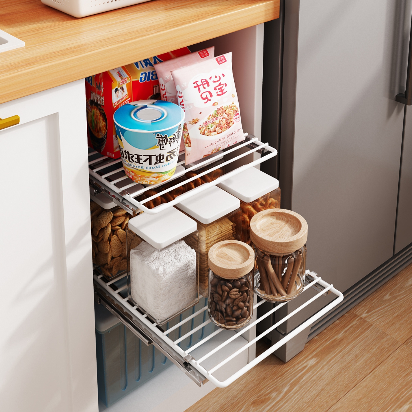 厨房隔板分层架橱柜柜内拉篮收纳