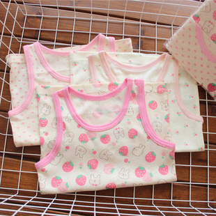 短袖 日单女童宝宝纯棉弹力草莓印花背心 T恤 2020夏季 三枚组