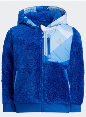 阿迪达斯儿童冬季毛绒针织保暖透气开身连帽运动休闲外套 GU3242