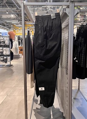 阿迪达斯男棉质针织吸汗透气舒适纯黑色宽松束脚休闲九分裤IP4989