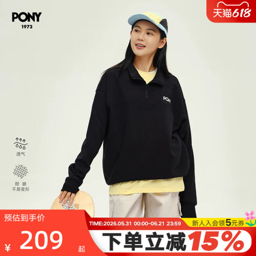 PONY波尼秋冬新款女长袖套头衫圆领卫衣 243U2GS55BK