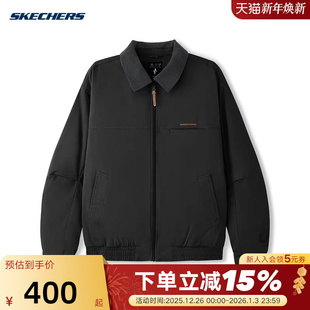 0018 L126U001 Skechers斯凯奇26春时尚 翻领棉服宽松梭织裥棉外套