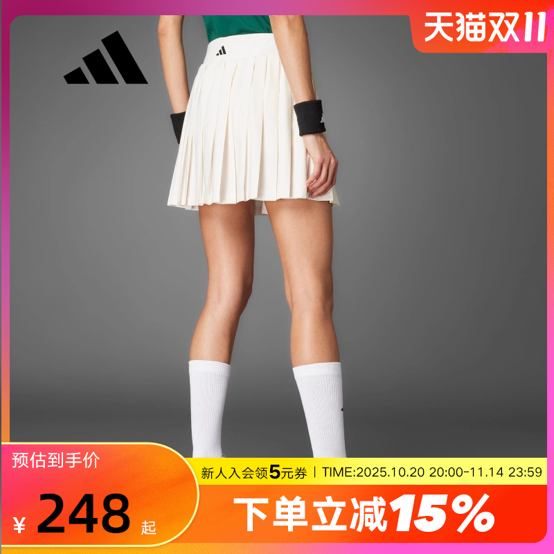 adidas阿迪达斯网球风百褶短裙2025秋女内置紧身裤半身裙 JG3994
