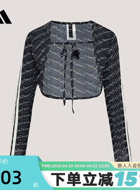 adidas阿迪达斯三条纹舞动系列老花风上衣2026春女长袖T恤 KX8914