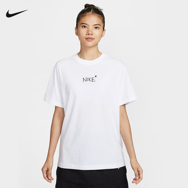 Nike耐克短袖女夏季新款字母印花透气宽松白色运动T恤II0451-100