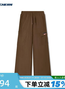 Skechers斯凯奇夏季女士复古休闲梭织工装裤运动阔腿裤 L225W124