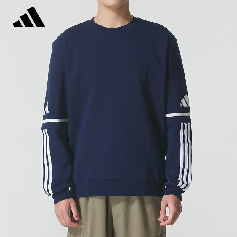 adidas阿迪达斯三条纹足球风套头衫2025冬男加绒蓝色卫衣 JM3547