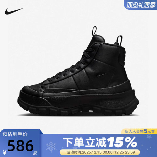 Nike耐克女鞋雪地靴BLAZER ROAM MID冬季高帮厚底黑色板鞋FQ9065