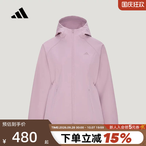 adidas阿迪达斯拒水收腰宽松连帽外套2026冬防风女梭织夹克KZ1596