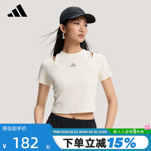 adidas阿迪达斯三条纹舞动系列双层领半袖026春女短袖T恤 KR7606