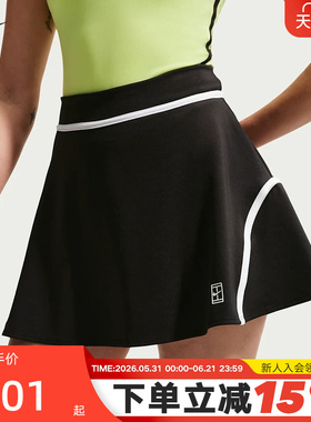 NIKE耐克女子DRI-FIT高腰网球半身裙夏季拼接柔软短裙 II3625-010