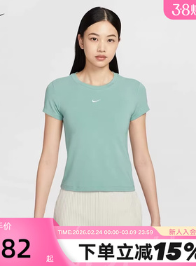 Nike耐克女短袖夏季刺绣LOGO圆领透气半袖绿色运动T恤FV5509-018