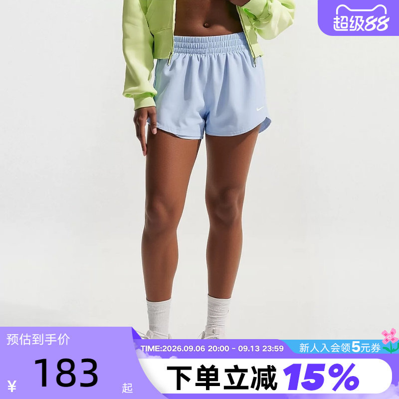 NIKE耐克DRI-FIT女子速干透气中腰二合一跑步短裤夏季 DX6013-407