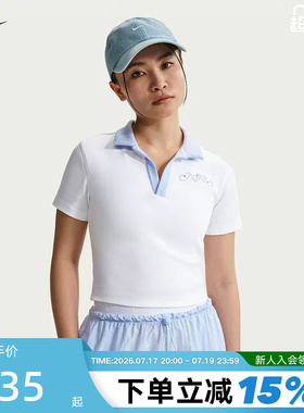 NIKE耐克女子短袖翻领POLO衫夏季刺绣休闲短款运动T恤 IR7565-100