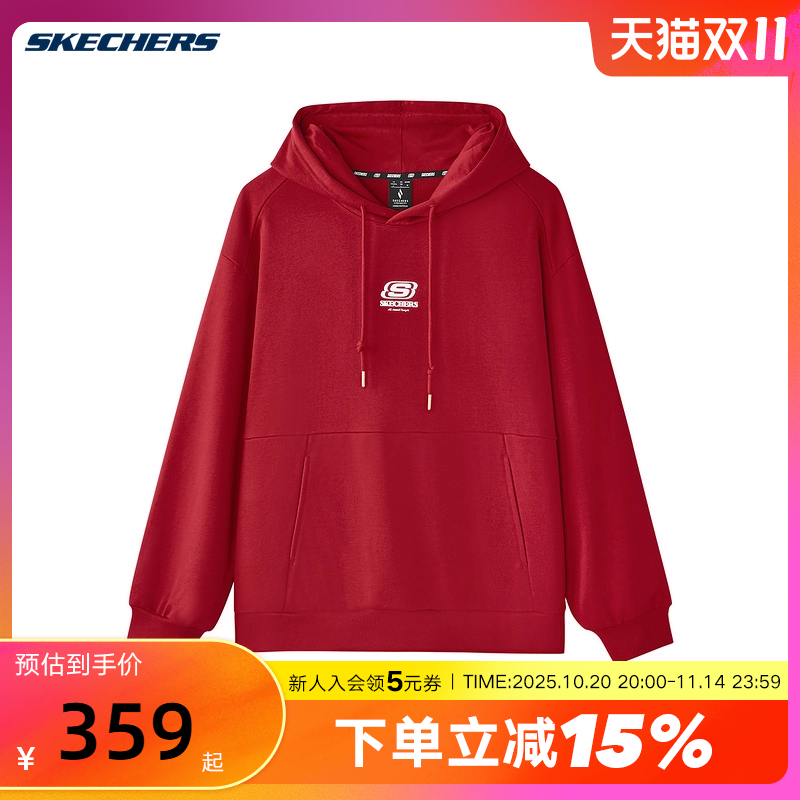 Skechers斯凯奇男女同款宽松连帽针织印花卫衣 L125U044/03LC