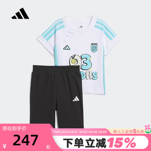 adidas阿迪达斯男女婴童足球风夏季 休闲短袖 短裤 JM3416 套装
