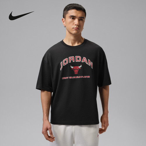 Jordan耐克男短袖夏公牛图案印花宽松透气篮球运动T恤IF3122-010