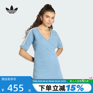 adidas阿迪达斯三叶草V领长裙2026夏女ADILENIUM牛仔连衣裙KZ5056