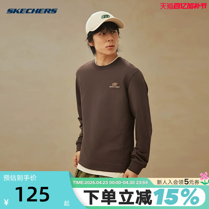 斯凯奇26春长袖T恤衫男女情侣休闲圆领宽松打底上衣L126U003/05U5