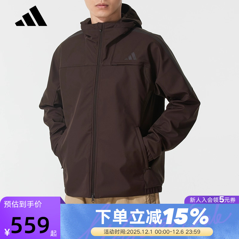 adidas阿迪达斯三条纹户外防风连帽外套秋冬男梭织夹克 KG5180