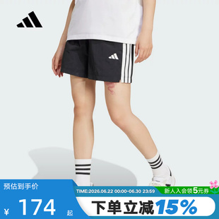 adidas阿迪达斯健身三分裤夏女三条纹运动透气梭织短裤JE1309
