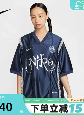 NIKE耐克女子复古风短袖球衣夏季宽松蕾丝印花运动T恤II1939-410
