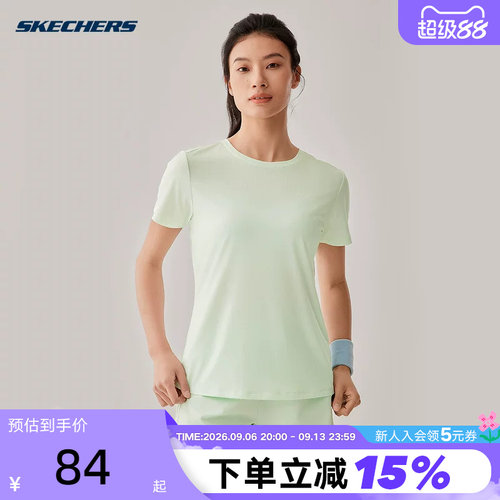 Skechers斯凯奇夏季女士运动短袖舒适透气圆领针织T恤衫 P225W149