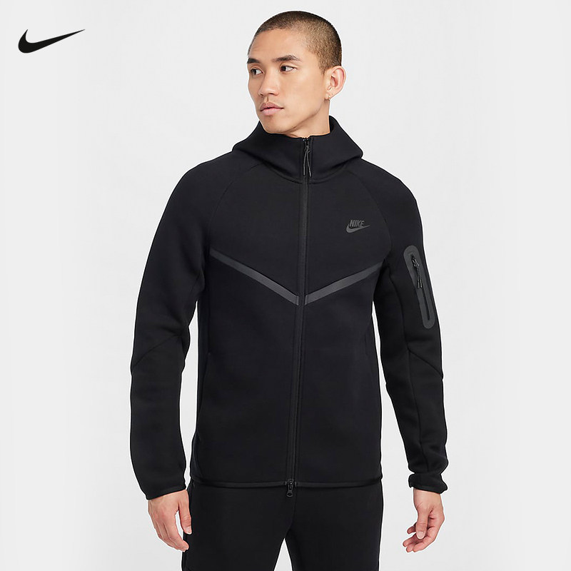 NIKE耐克连帽外套男装春秋新款运动服黑色跑步针织夹克HV0950-010