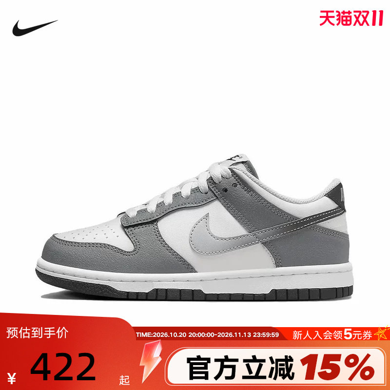 NIKE耐克女鞋新款大童运动鞋DUNK白灰低帮复古休闲板鞋HM9617-001