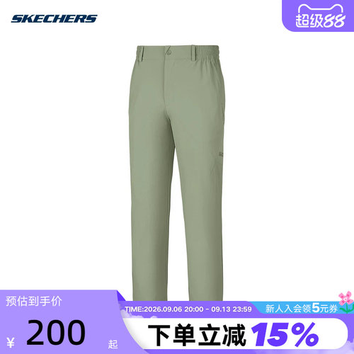 Skechers斯凯奇26夏季男子运动休闲裤直筒宽松梭织长裤 P226M060
