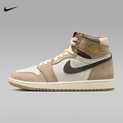 NIKE耐克女鞋AIR JORDAN 1 AJ1白棕高帮休闲复古篮球鞋FD2596-201