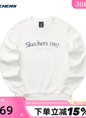 Skechers斯凯奇女款春季时尚休闲白色针织套头卫衣L124W015/0074