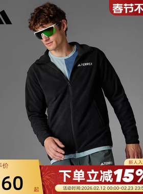 adidas阿迪达斯抓绒衣秋男TERREX户外立领黑色针织夹克JP0795
