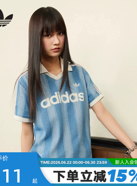 adidas阿迪达斯三叶草球衣风牛仔布半袖夏女翻领短袖T恤 KD5448