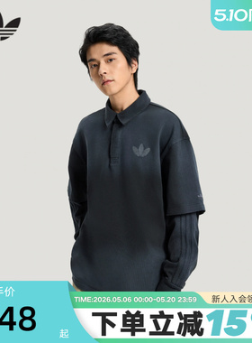 adidas阿迪达斯棉质假两件黑色渐变POLO衫2026春男长袖T恤 KR5053