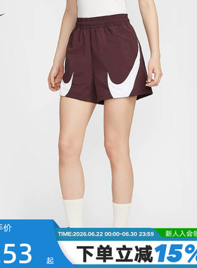 NIKE耐克女子宽松中腰短裤夏季新款撞色对勾透气运动裤HV2360-652