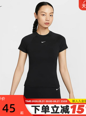 Nike耐克短袖女夏季小勾瑜伽训练修身短款速干运动T恤FV7843-010