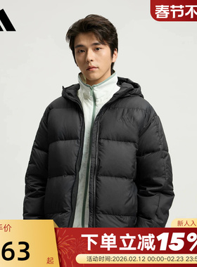 adidas阿迪达斯保暖连帽外套秋男黑色短款鸭绒羽绒服KC2478