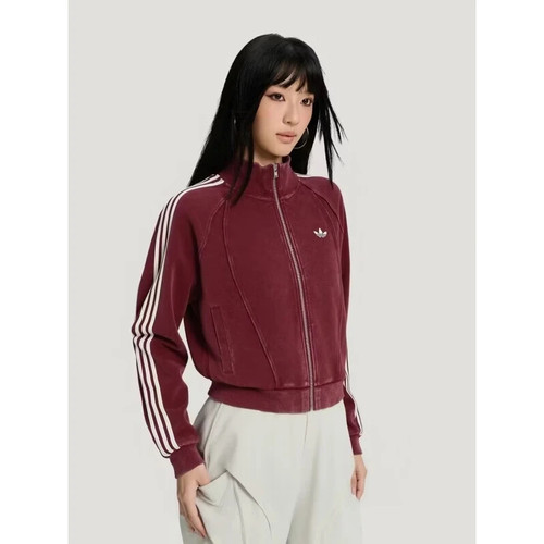 adidas阿迪达斯三叶草夹克上衣女秋街头做旧风短款针织外套KX3044
