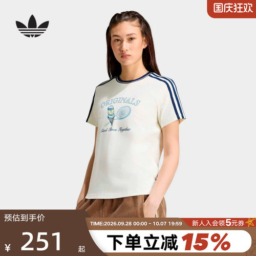 adidas阿迪达斯三叶草网球风印花半袖2026秋女宽松短袖T恤 KX6887