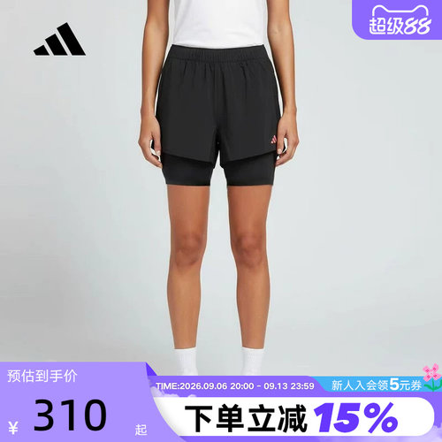adidas阿迪达斯跑步百褶内衬五分裤春女后背带褶饰梭织短裤KR5094