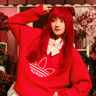 adidas阿迪达斯蛇年限定本命红毛衣2025宋雨琦同款 JN0714 女套头衫