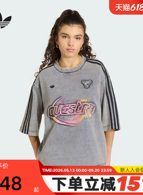adidas阿迪达斯三叶草棉质牛仔布大号半袖丝印图案短袖T恤 KZ5012